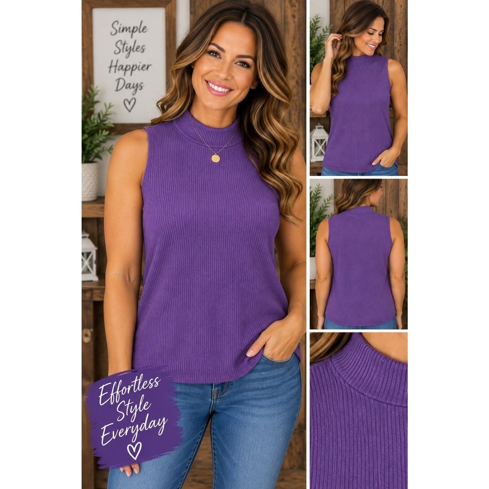 Croft & Barrow Womens XL Sleeveless Mock Neck Ribbed Knit Top Purple